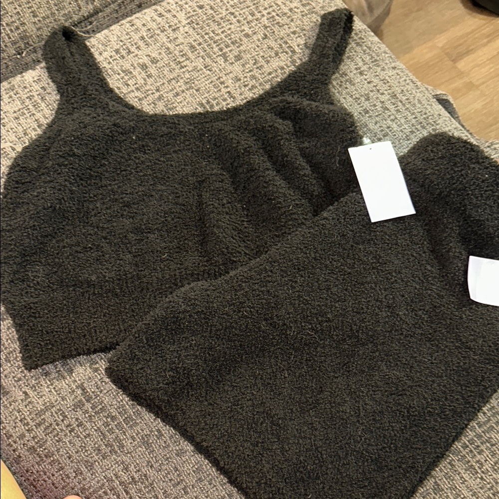 Cozy Black Knit Tank and Short Set